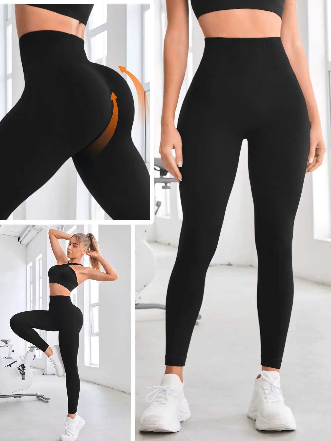 Easithlete Solid Wideband Waist Sports Leggings Yoga Women Pants - Black - View 2