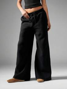 MISSGUIDED Leopard Star Print Wide Leg Athletic Joggers Palazzo Style Loungewear Yoga Dance Pants Comfortable Elasticized Waistband Holiday Winter Workout Bottoms - Black - View 5