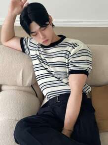 DAZY Men's Summer Striped Patchwork Knit Sweater,Back To School Clothes