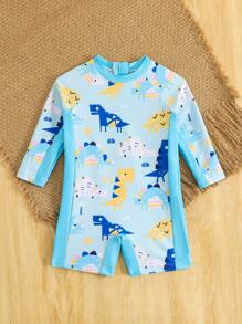 Baby Boy Dinosaur Print Raglan Sleeve One-Piece Swimsuit With Shorts - Multicolor - View 5