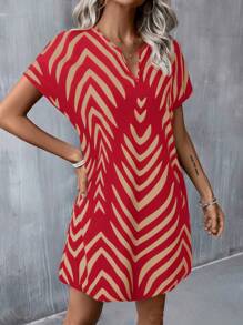 SHEIN LUNE Robe mini à manches courtes avec imprimé abstrait décontracté pour femmes, tenue de base quotidienne, printemps/été