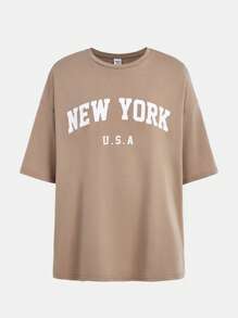 SHEIN Girlism 2pcs Set Tween Girls Casual Minimalist Letter Print Loose Short Sleeve T-Shirt And Flared Pants Graduation Outfit