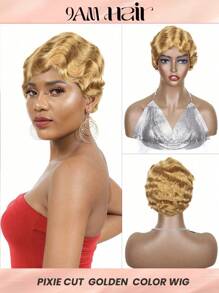 150% Density 3 Inches Retro Short Bob Full Machine Wefted Human Hair Wig Cap Halloween Costumes - S27 - View 1