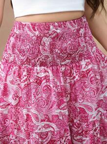 Flirla Plus Size Bohemian Style Paisley Print Skirt - Pink - View 4