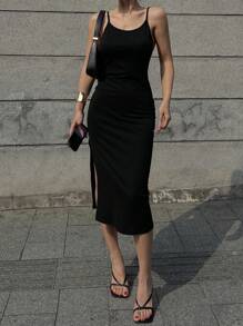 DAZY Women's Summer Sexy Deep V-Back Mid-Length Casual Wrap Slip Dress - Black - View 7