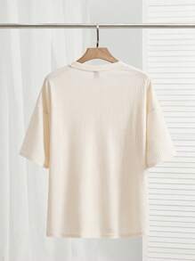 Manfinity VCAY Maglietta casual unisex con girocollo, maniche corte, trama a righe fini jacquard a maglia larga e spalla cadente, adatta per uso quotidiano