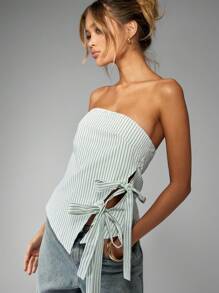 MISSGUIDED Trägerloses gestreiftes Bandeau-Top mit Seitenbindung, sommerliche Mode, kurze Länge, schickes Tag-zu-Nacht-Outfit für Club, Party und Festival, auch für Weihnachten geeignet