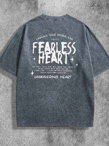 Manfinity VCAY Men's Loose Fit Printed Drop Shoulder Short Sleeve Knit T-Shirt, Suitable For Summer - Light Grey - View 1