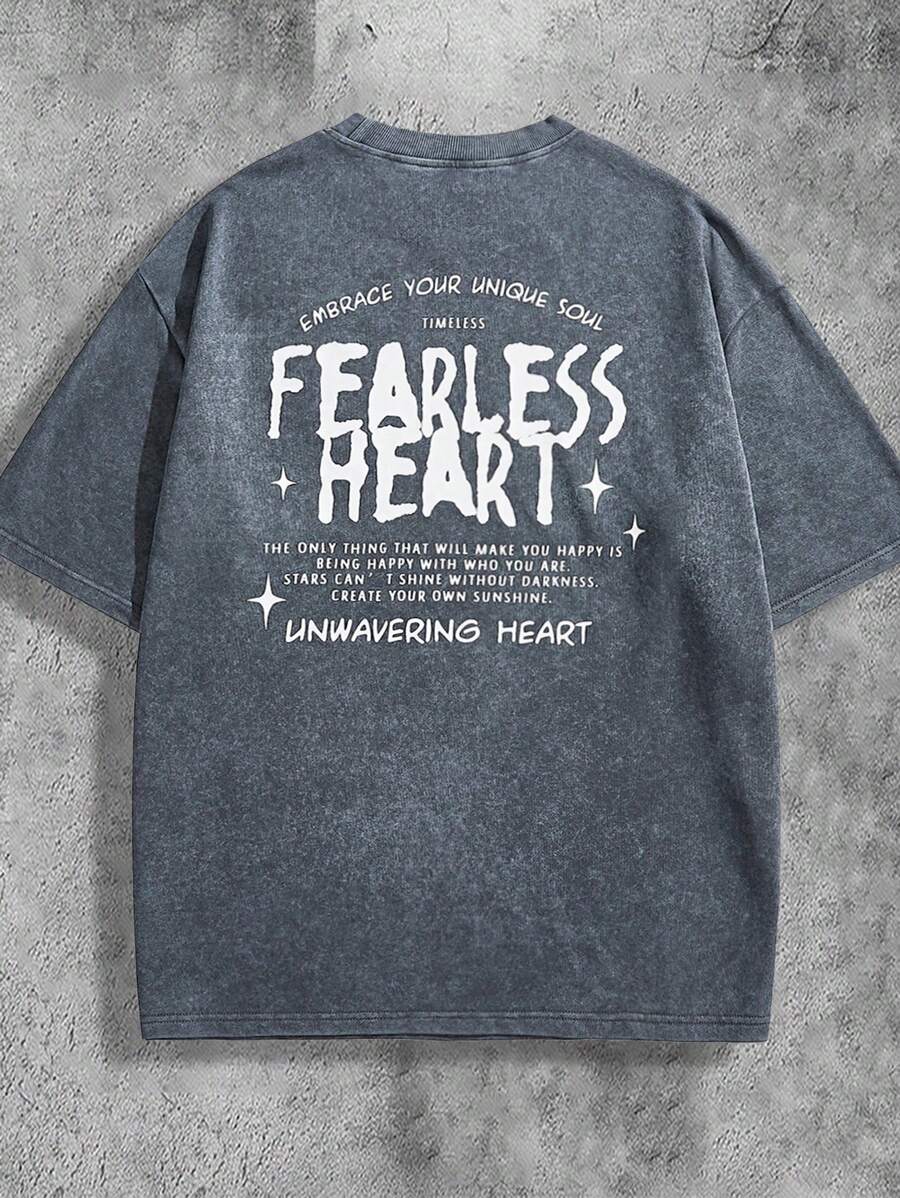 Manfinity VCAY Men's Loose Fit Printed Drop Shoulder Short Sleeve Knit T-Shirt, Suitable For Summer - Light Grey - View 1