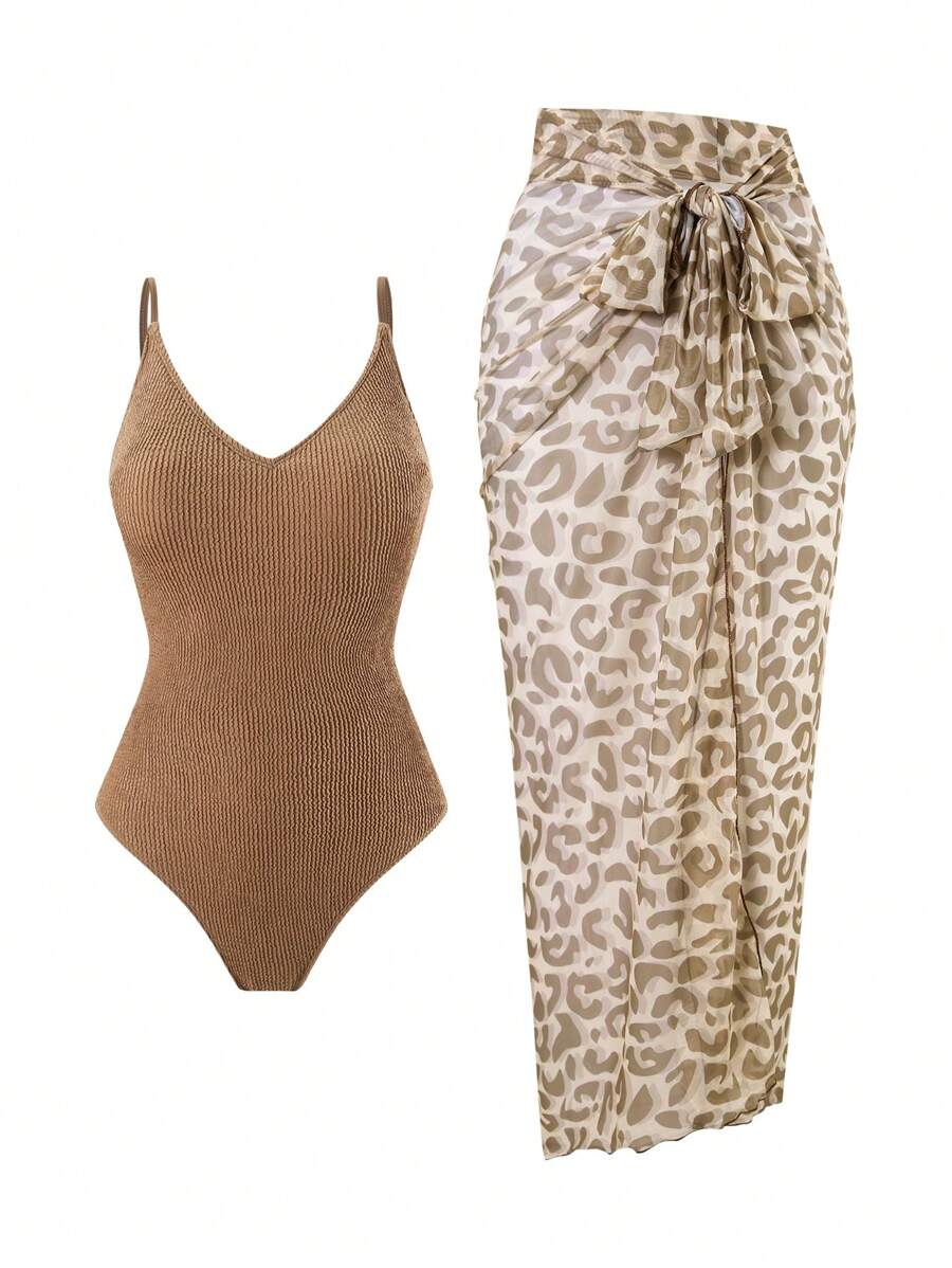 Swim Oasis Bộ đồ bơi liền thân màu trơn mới 2025 dành cho nữ kèm chân váy dài họa tiết hoa lưới, bộ đồ bơi liền thân thường ngày đi nghỉ mát bãi biển cho mùa hè - Nhiều màu - Xem 1