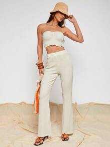 COSMINA Conjunto de 2 piezas de top bandeau de unicolor y pantalones largos para vacaciones/playa para mujer - Azul - Ver 6