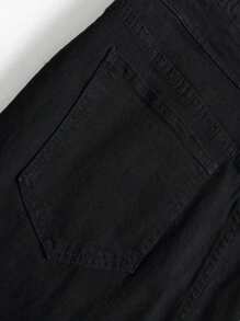 Manfinity Hypemode 男士純黑復古丹寧工裝褲，有扣子裝飾，適用於派對場合 - 黑色 - 查看 6