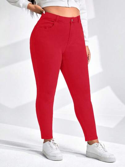 SHEIN Essnce 大码休闲纯色弹力紧身裤