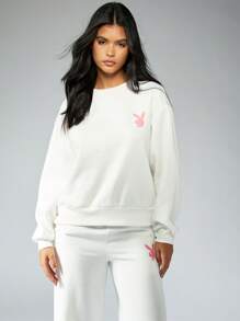 Missguided x Playboy 系列 经典小兔子标志卫衣 家居服 街头服饰 运动休闲 舒适版型 春季时尚必备 - 白色 - 查看 1