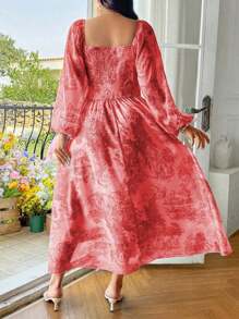 SHEIN Clasi Vestido de línea A con cuello cuadrado y mangas con volantes para el Día de San Valentín, talla grande - Multicolor - Ver 2