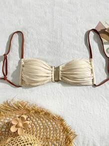 SHEIN Swim Women Textured Sexy Bikini Top, For Summer Beach Vacation