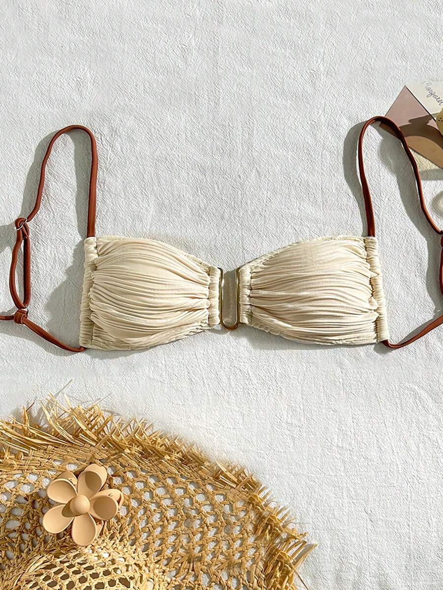 SHEIN Swim Women Textured Sexy Bikini Top, For Summer Beach Vacation