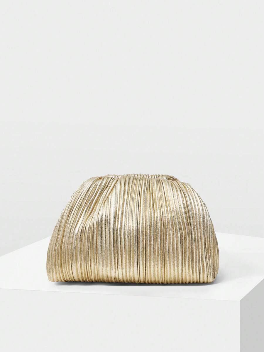 MOTF PREMIUM PLEATED PU LEATHER CLUTCH BAG - Gold - View 1