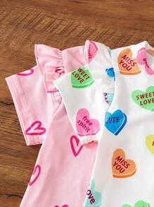2pcs Baby Girl Spring/Summer Knitted Heart Decorated Cap Sleeve Top, Comfortable, High-Quality Fabric, Stylish, All-Match Casual Wear For Spring/Summer