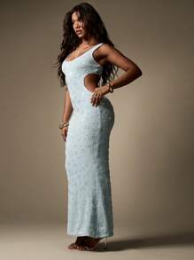 MISSGUIDED 亮片球衣Maxi连衣裙合身无袖晚礼服美人鱼婚礼客人特殊场合假日派对长地板长度优雅闪耀 - 淺藍色 - 查看 5