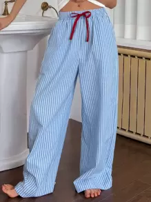 DAZY Striped Loose Drawstring Waist Pajama Cozy Pants, Fall - Blue - View 3