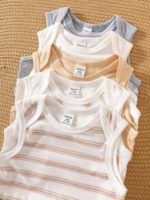 5pcs/Set Newborn Baby Boy Casual Versatile Knitted Soft Polka Dot & Stripe Pattern Vest Sets - Multicolor - View 10