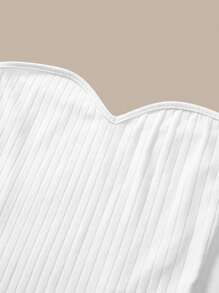 SHEIN BASICS 女款休閒基礎性感純色針織修身抹胸上衣 全白束胸上衣 Bustier 上衣 夏季夜店上衣 - 白色 - 查看 6