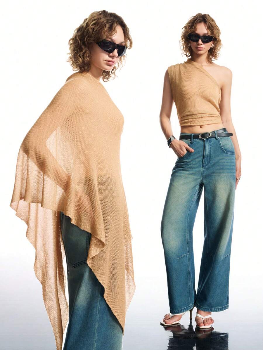 LYSMO 2025 New Arrival Summer Multi-Functional Infinity Knit Metallic Yarn Cape, Versatile Style, Mix And Match Freely,Boho Chic - Apricot - View 1