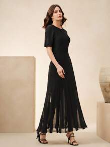 Anewsta 新款时尚半透明修身连衣裙，适合春季、夏季、休闲、优雅、度假、老钱场合 - 黑色 - 查看 5