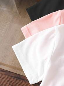 年轻女孩卡通字母印花圆领短袖休闲 T 恤