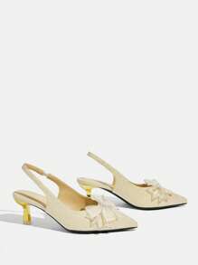 CUCCOO TILAWA Damskie złote metaliczne brokatowe szpiczaste noski motylkowe dekoracje luksusowe szpilki wysokie obcasy, eleganckie buty na imprezę na lato