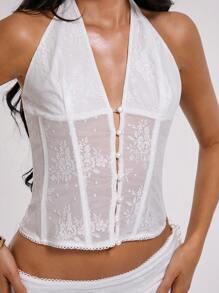 SHEIN BAE Áo ba lỗ hở vai màu trơn đơn giản cho nữ, thời trang mùa hè - trắng - Xem 5