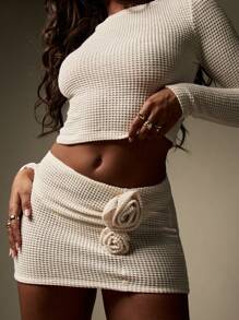 MISSGUIDED 华夫格针织迷你裙搭配纹理休闲冬季休闲度假派对俱乐部时尚现代裙子