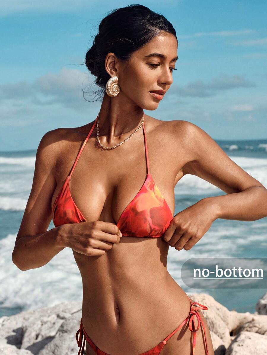 Opulessa Women's Vacation Tie-Dye Sexy Halter Tie-Up Bikini Top For Summer Beach Vacation