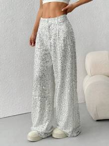 SHEIN EZwear Pantalones brillantes para mujer, minimalistas y de moda, apropiados para el verano