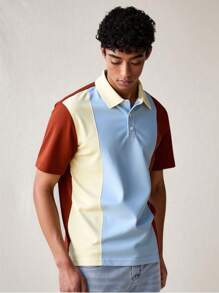 Manfinity Homme Men's Casual Loose-Fit Colorblock Short Sleeve Polo Shirt