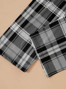 SHEIN Tween 女童家居服黑色短袖口袋上衣和格子长裤 2 件套 - 深灰色 - 查看 6