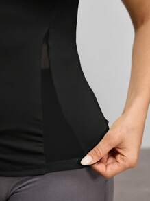 Easithlete Women's Letter Print Mesh Patchwork Short Sleeve Outdoor T-Shirt Fitted Shirt Gym Shirts