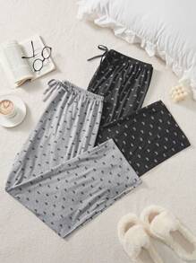 SHEIN 2pcs Plus Size Women Knit Pajama Set With Butterfly Print, Casual Loungewear With Long Pants, Suitable For All Seasons
