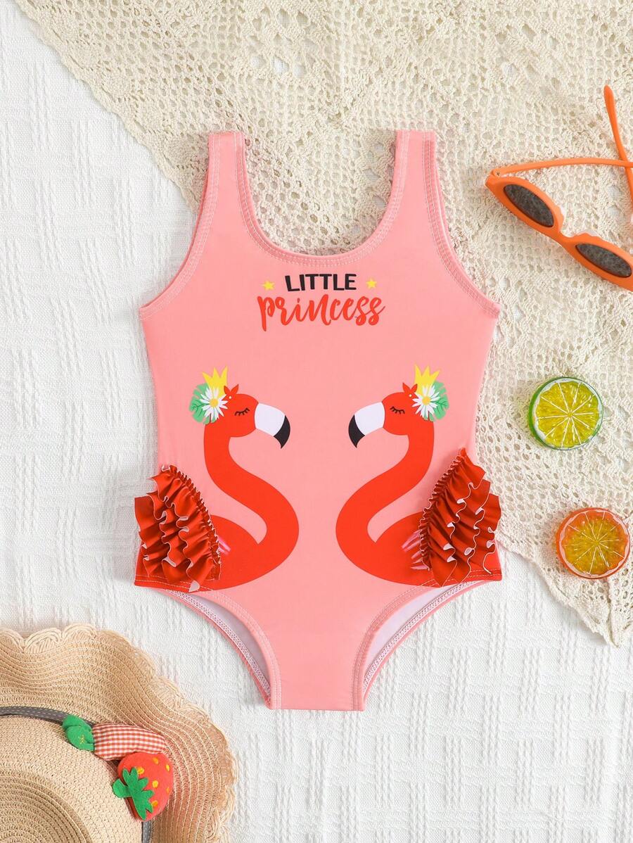 Infant/Toddler Girl One-Piece Swimsuit, Graphic Print With Ruffles, Non-Locked Edge - Multicolor - View 1