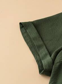 SHEIN LUNE Plus Size Women Faux Button Front Decor Round Neck Short Sleeve Casual Dress, Comfortable For Holiday And Daily Commuting - Green - View 3