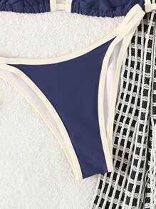 Swim Mod Women's Summer Beach Fringe Halter Tie Sexy Bikini Swimwear Set Katseye Vacation - Blue - View 5