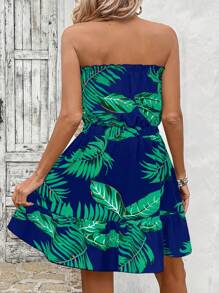 Breezaya 女士假日印花荷叶边露脐抹胸连衣裙 - 藍色 - 查看 2