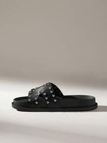 Solecia Giày đế dày đính đinh tán kim loại đơn giản thời trang nữ màu đen, thoải mái khi đi làm, hẹn hò, tiệc tùng, sành điệu - màu đen - Xem 6