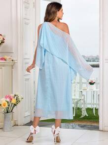 SHEIN Robe de maternité élégante longue avec manches chauve-souris pour femmes, robe de baby shower - Bleu azur - Voir 2
