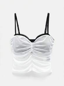 Maija Summer White And Black Seksi Chic Night Out Cropped Top,Bra Cup Design Spaghetti Strap Mesh Tank,Fitted Color Block Casual Music Festival Top - Black and White - View 6