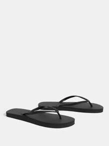 Glitter Material Black Flat Comfort High Elasticity Flip Flops, Suitable For Home, Beach, Holiday And Various Occasions For Christmas - Black - View 2