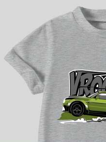 SHEIN Young Boy Casual Short Sleeve Top & Pants Set, Simple & Fashionable For Summer, School, Campus, College Summer Holiday - Grey - View 3