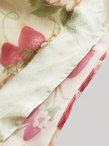 SHEIN MOD 荷叶边灯笼袖草莓花朵欧根纱迷你连衣裙 - 彩色 - 查看 4