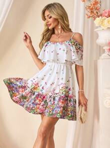 SHEIN Clasi 大码女式优雅荷叶边度假连衣裙 - 彩色 - 查看 2